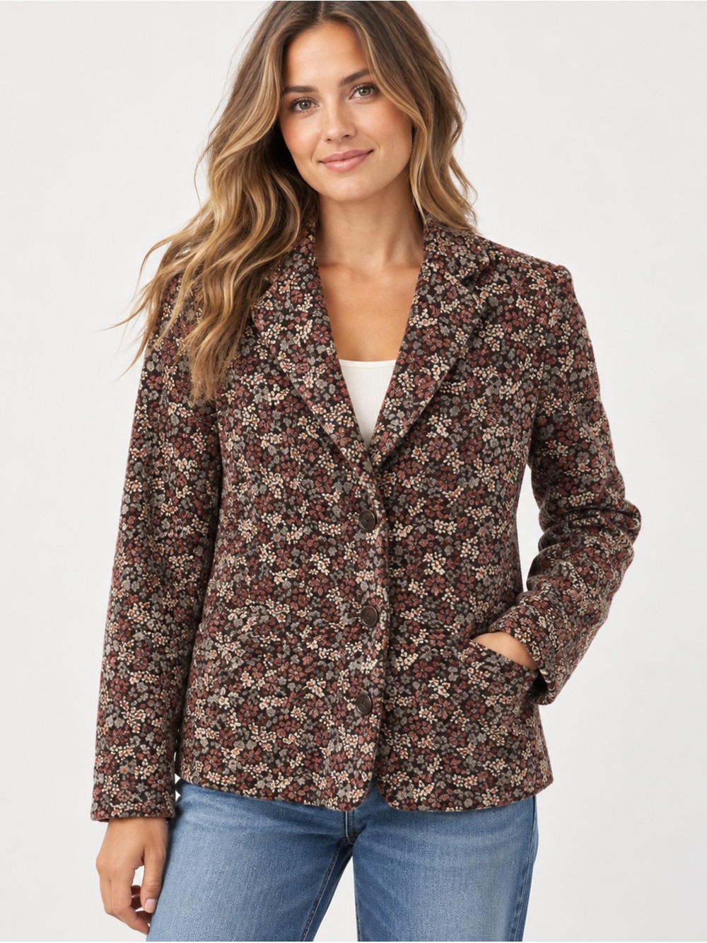 L.L.Bean Floral Corduroy Blazer Jacket Women’s 10P Brown Cottagecore Academia
